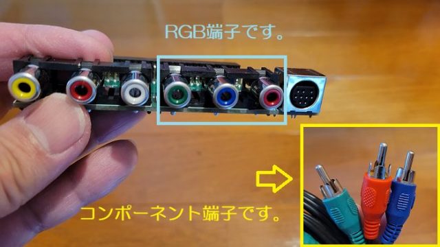 RGB端子とコンポーネント端子を撮影した写真。